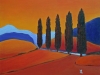 Cinq cypres acrylique sur toile, 61 cm x 50 cm