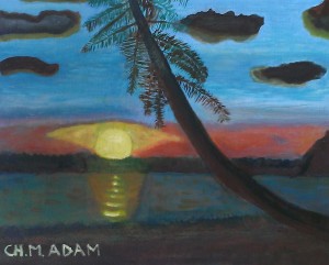 ch m adam, le palmier de la Guadeloupe, 46 x 37 cm, huile à l'eau sur toile